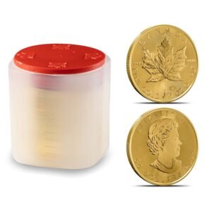 1 oz Canadian Gold Maple Leaf Tube (Random Year, .9999 Pure, 10 Coins)