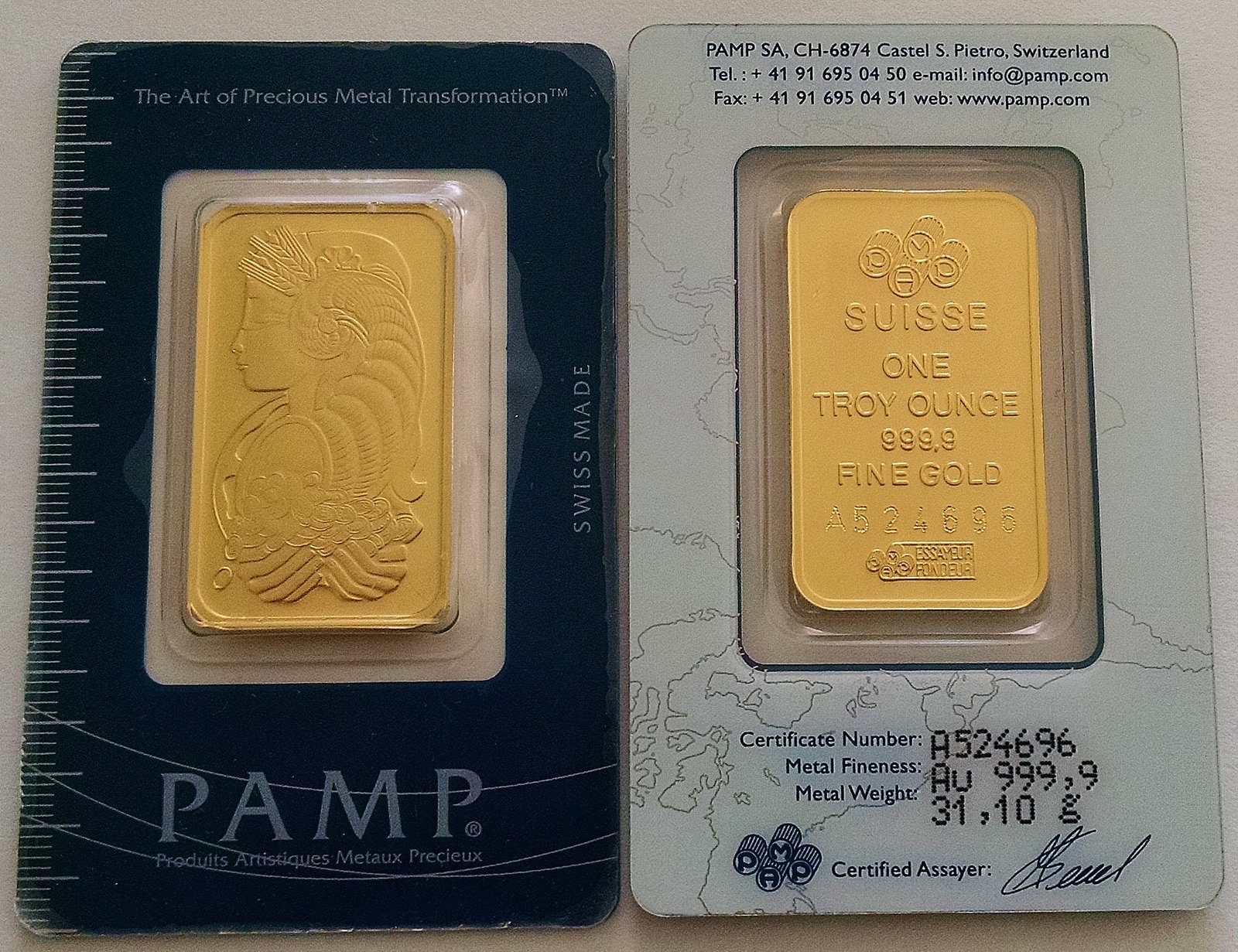 1 oz PAMP Suisse Gold Bar For Sa