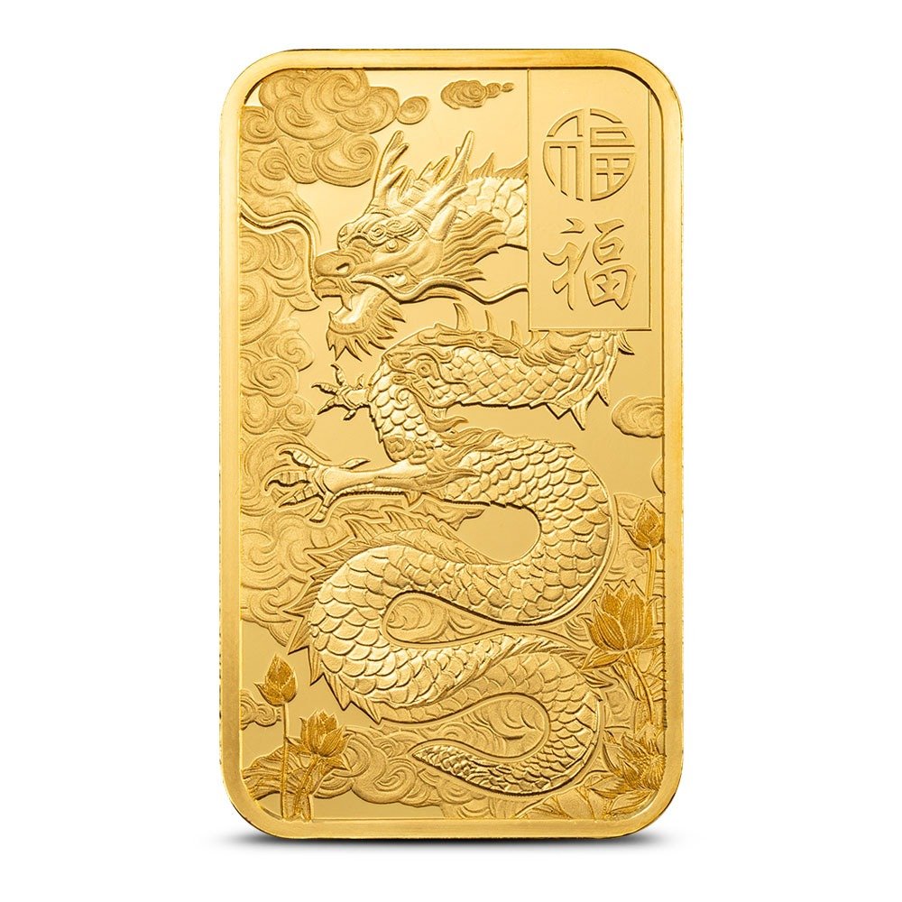 1 oz PAMP Suisse Gold Good Luck Yellow Dragon Bar (New w/Assay) - Image 3