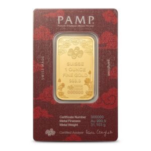 1 oz PAMP Suisse Gold Good Luck Yellow Dragon Bar (New w/Assay)