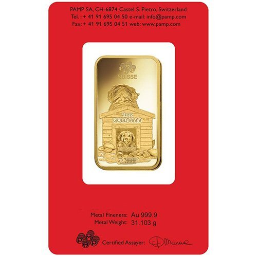 1 oz PAMP Suisse Lunar Dog Gold Bar (New w/ Assay) - Image 2