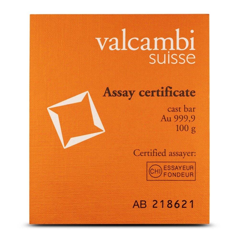 100 Gram Valcambi Cast Gold Bar (New w/ Assay) - Image 3