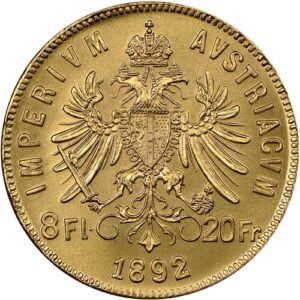 1892 20 Francs / 8 Florin Austrian Gold Coin (Avg. Circulated)