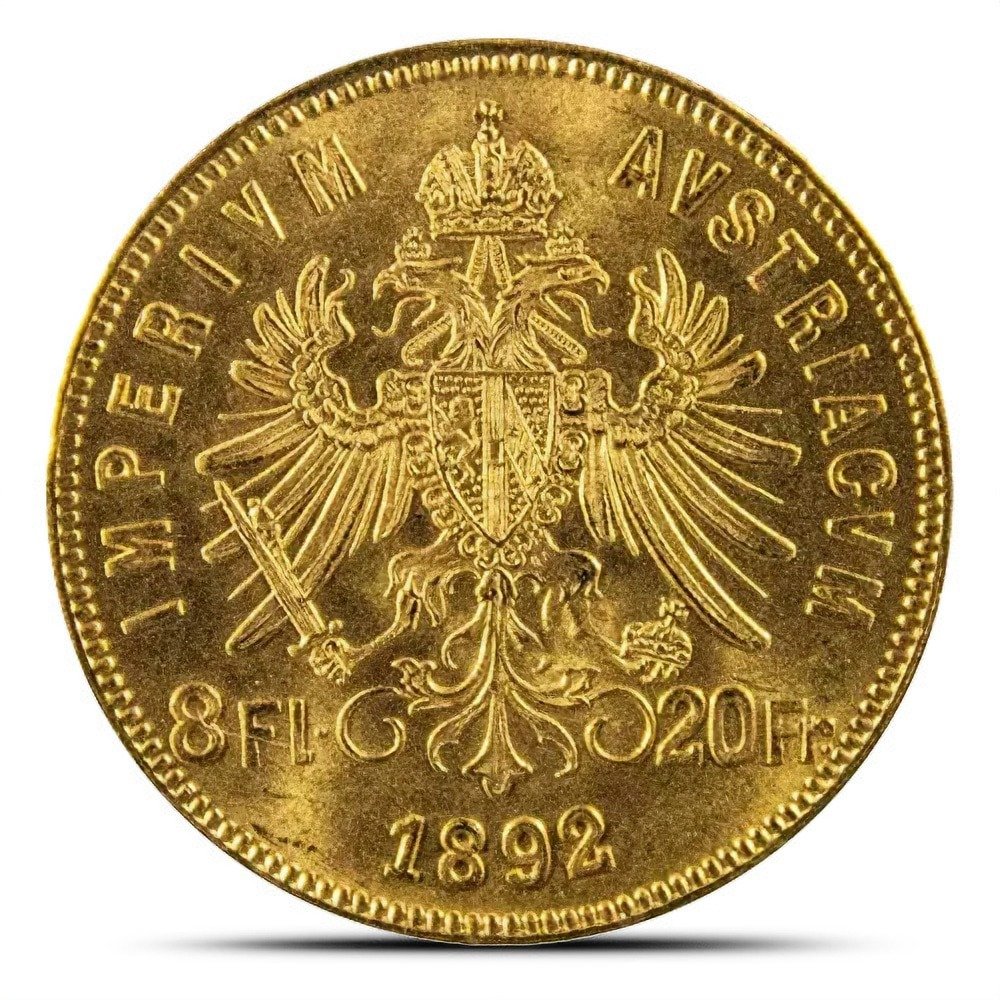 1892 20 Francs / 8 Florin Austrian Gold Coin (BU, Restrike) - Image 2