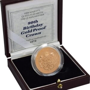 1990 Proof £5 Gold Crown Coin Queen Mother 90th Birthday Boxed
