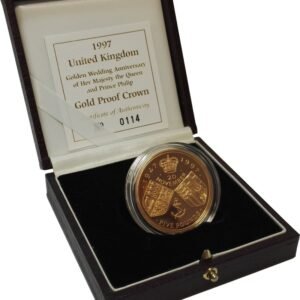 1997 Proof £5 Gold Crown Coin Golden Wedding Anniversary of Her Majesty the Queen Boxed