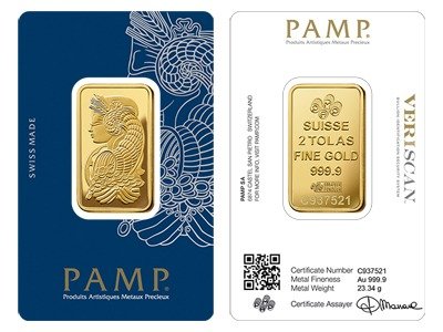 2 Tola PAMP Lady Fortuna Gold Bar
