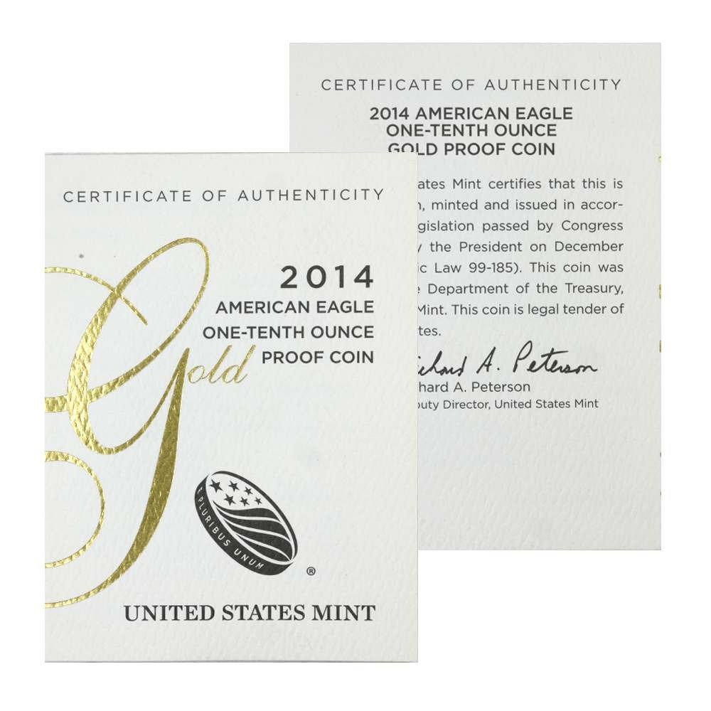 2014-W 1/10 oz Proof American Gold Eagle Coin (Box + CoA) - Image 3