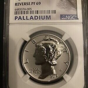 2019-W 1 oz American Palladium Eagle Rev 2019-W 1 oz American Palladium Eagle Rev erse Proof Coin PCGS PR69 FS