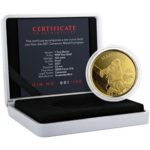 1 oz Proof Cameroon Mandrill Gold Co
