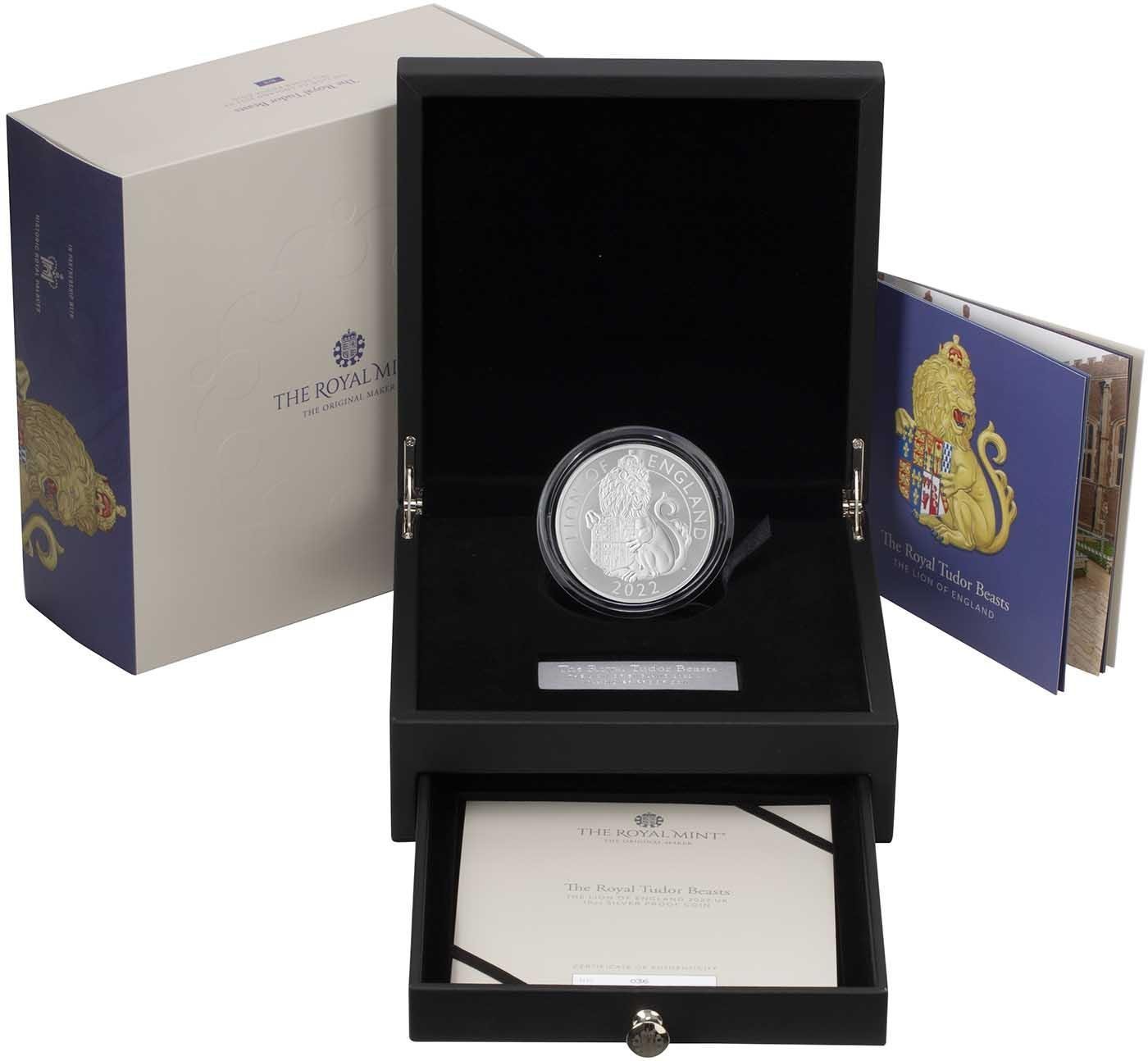 2022 10 oz Proof British Silver Tudor Beasts Lion of England Coin (Box + CoA) - Image 2
