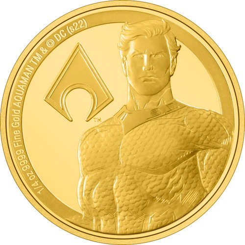 2022 1/4 oz Proof Niue Gold Classic Superhero Aquaman Coin - Image 2