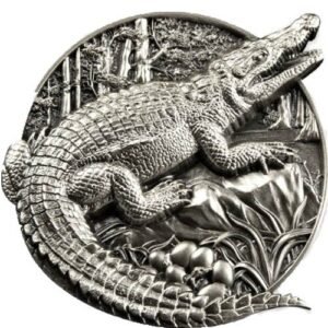 2023 5 oz Antique Burundi Silver Protecting Wildlife Crocodile Coin (Box + CoA)