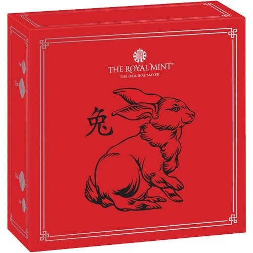 2023 5 oz Proof British Silver Year of the Rabbit Coin (Box + CoA) - Image 4