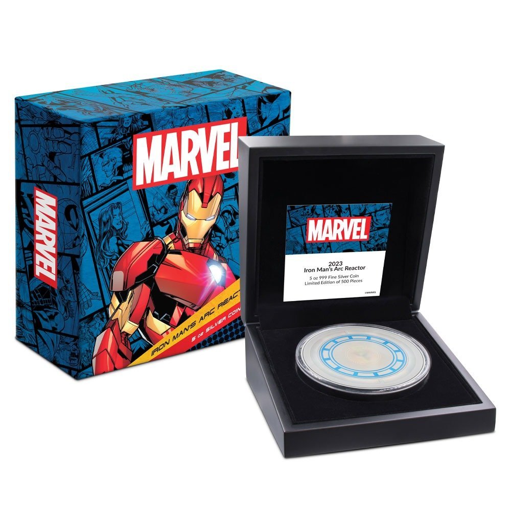 2023 5 oz Proof Colorized Niue Silver Iron Mans Arc Reactor Coin (Box + CoA) - Image 3