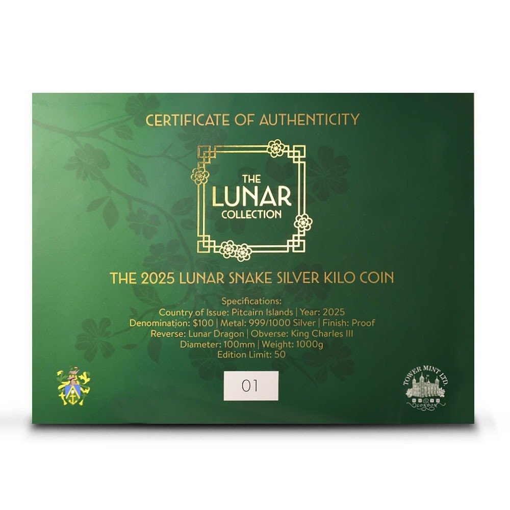 2025 1 Kilo Proof Pitcairn Islands Silver Lunar Year of the Snake Coin (Box + CoA) - Image 3
