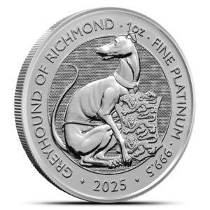 2025 1 oz British Platinum Tudor Beasts Greyhound of Richmond Coin (BU)