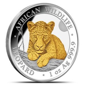 2025 1 oz Somalia Silver African Wildlife Leopard Coin (Gilded, BU)