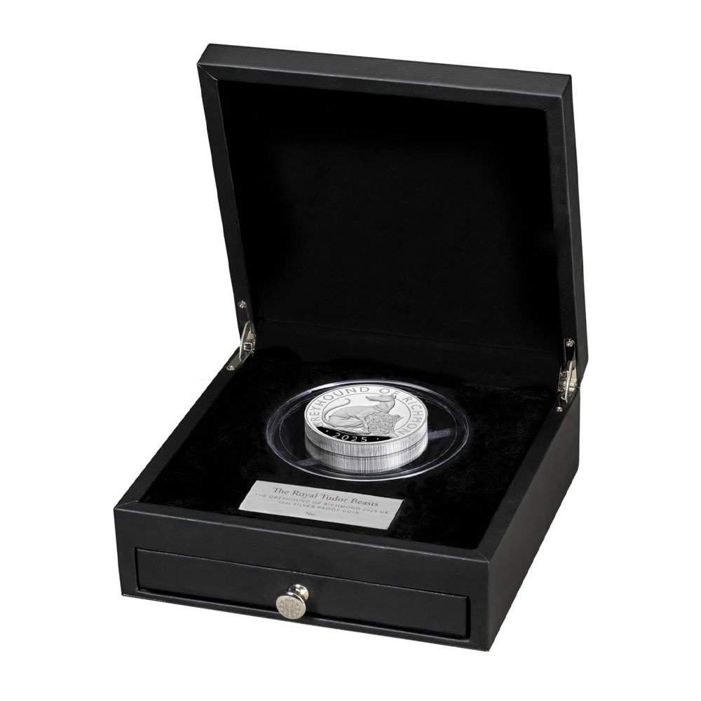 2025 10 oz Proof British Silver Tudor Beasts The Greyhound of Richmond Coin (Box + CoA) - Image 2