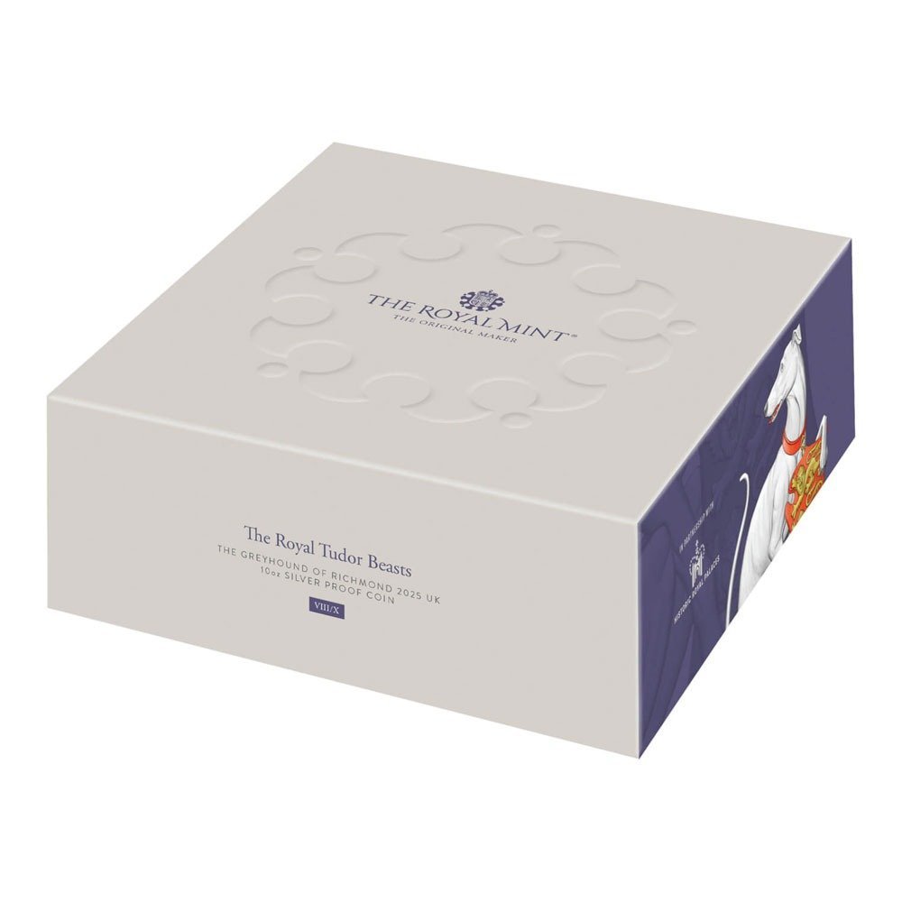 2025 10 oz Proof British Silver Tudor Beasts The Greyhound of Richmond Coin (Box + CoA) - Image 4