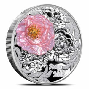 2025 2 oz Proof Solomon Islands Silver 3D Peony Flower Coin (Box + CoA)