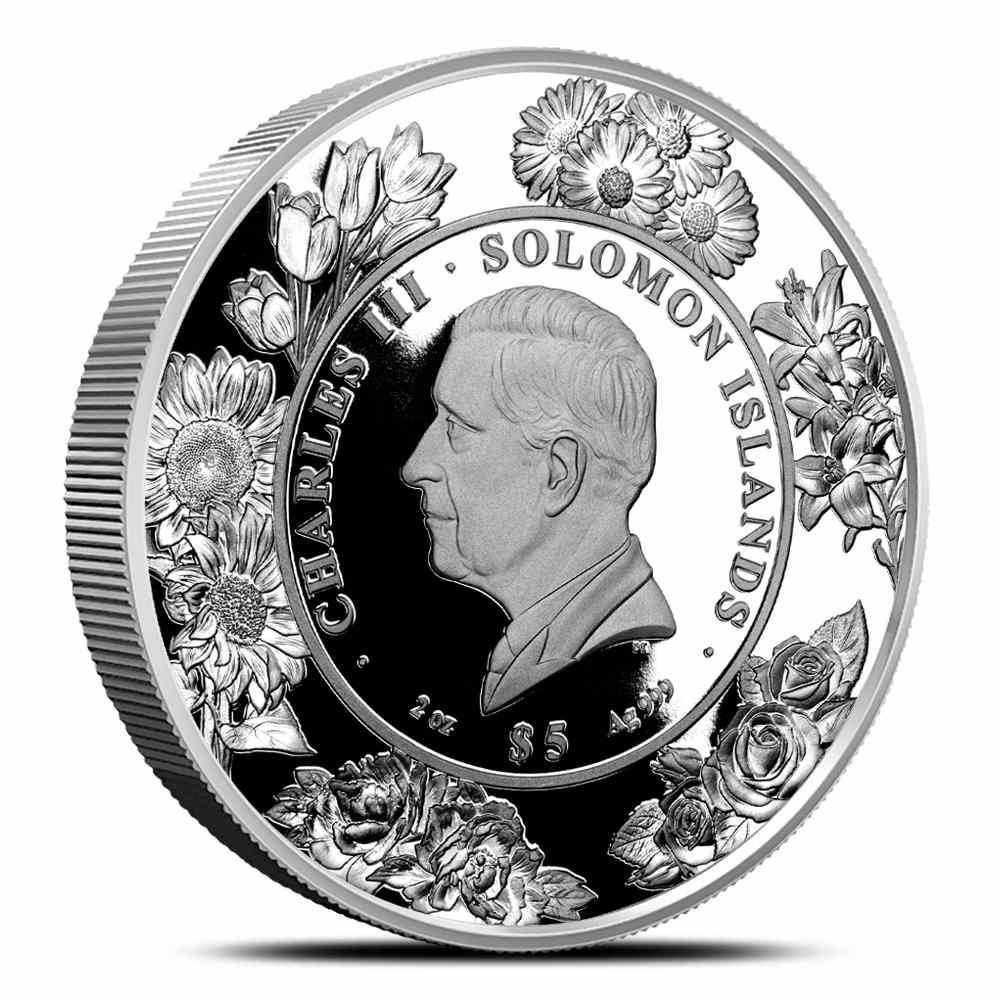 2025 2 oz Proof Solomon Islands Silver 3D Peony Flower Coin (Box + CoA) - Image 2