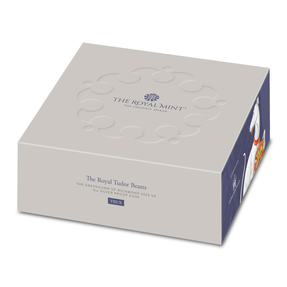 2025 5 oz Proof British Silver Tudor Beasts The Greyhound of Richmond Coin (Box + CoA) - Image 4