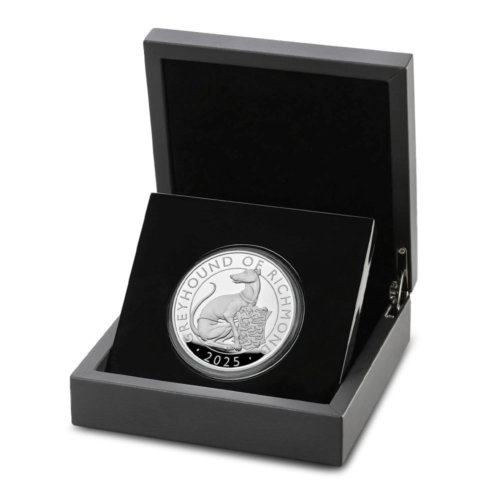2025 5 oz Proof British Silver Tudor Beasts The Greyhound of Richmond Coin (Box + CoA) - Image 2