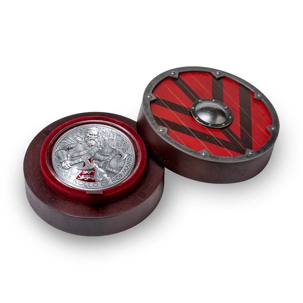 2026 2 oz Antique Cameroon Silver The Way to Valhalla Rollo of Normandy Coin (High Relief, Box + CoA) - Image 3