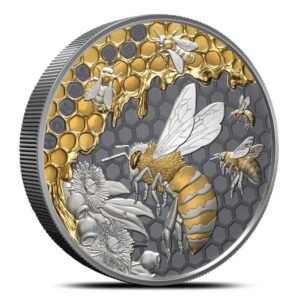 2026 5 oz Black Proof Niue Silver Honey Bee Coin (Box + CoA, Gold Plating)