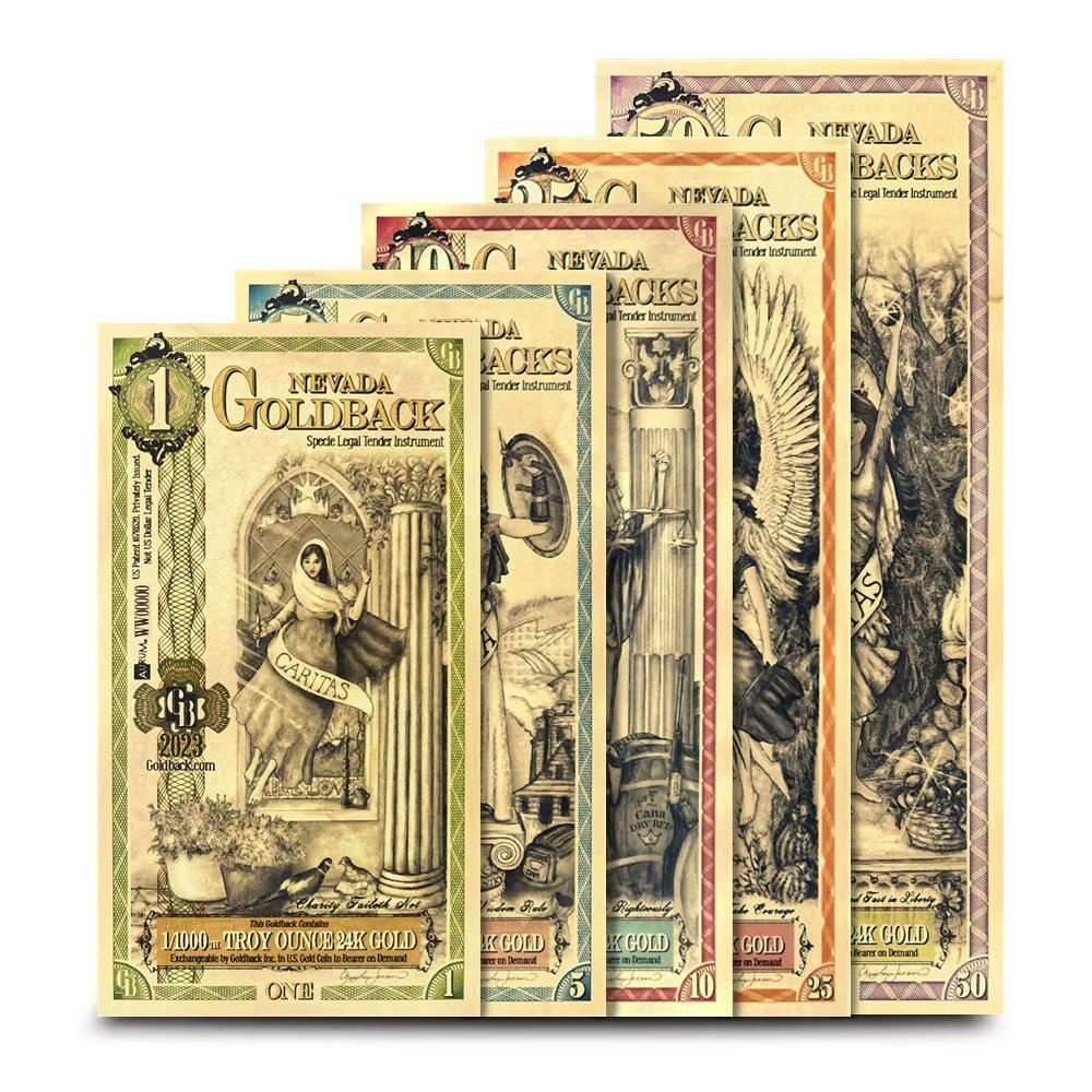 5 Piece Nevada Goldback Gold Note Se