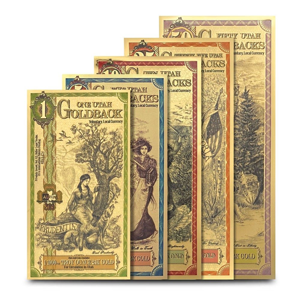 5 Piece Utah Goldback Gold Note Set
