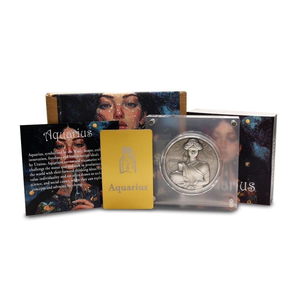 2024 5 oz Antique Niue Silver Aquarius Coin (Box + CoA) - Image 8