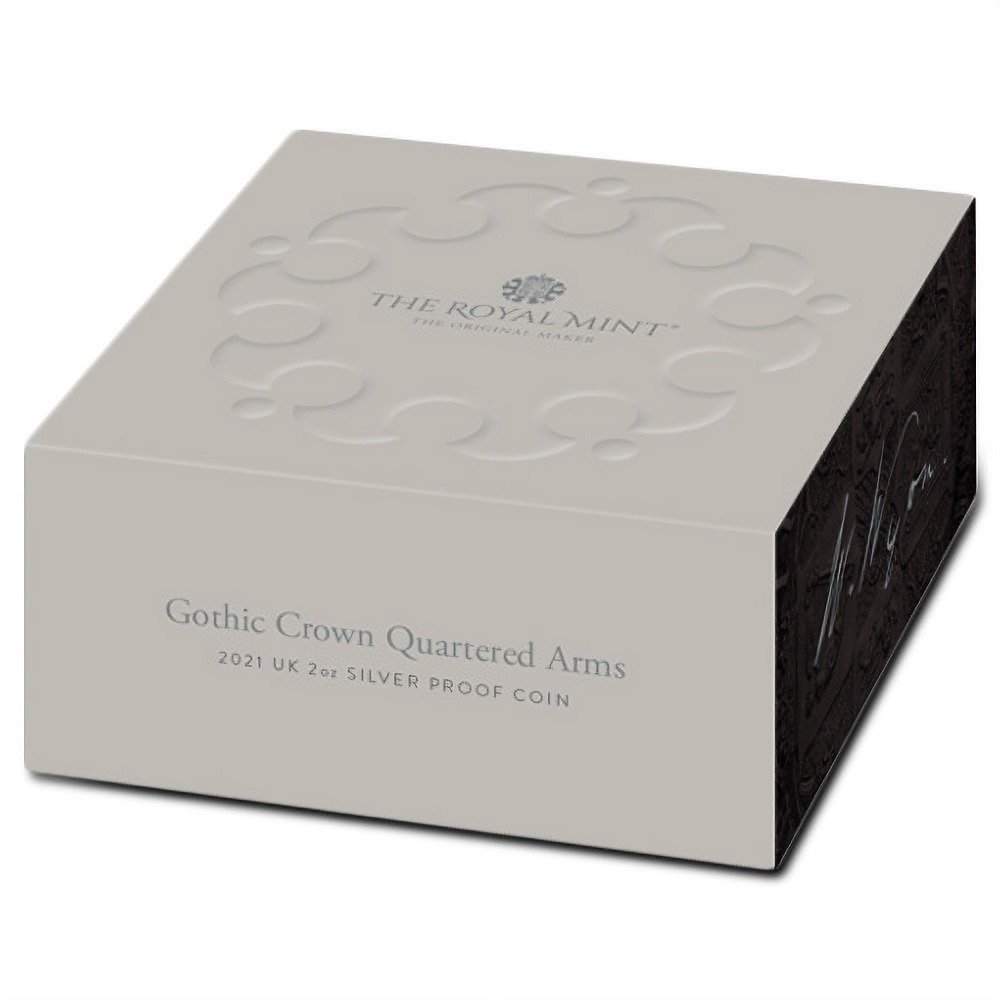 2021 2 oz Proof British Silver Gothic Crown Quartered Arms Coin (Box + CoA) - Image 5