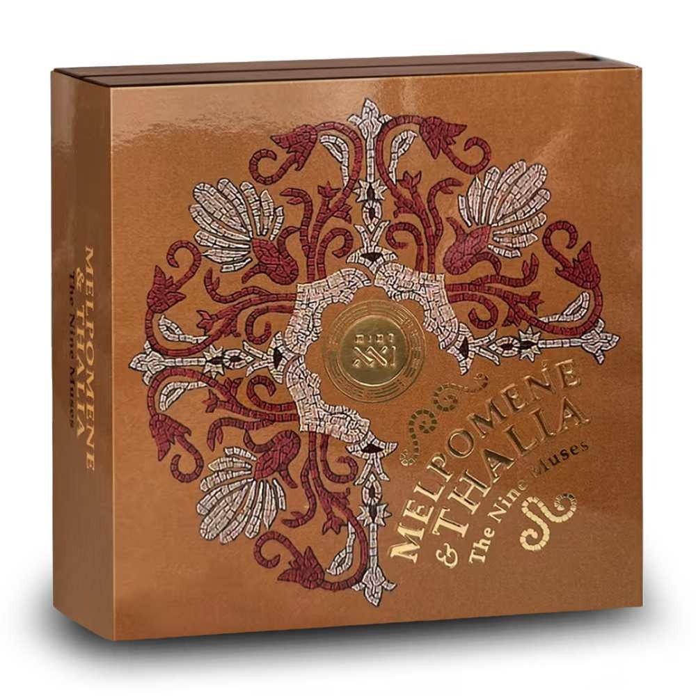 2025 2 oz Colorized Antique Cameroon Silver Melpomene and Thalia Coin (Box + CoA) - Image 4