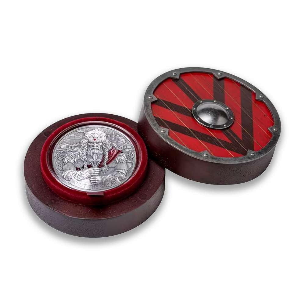 Buy 2025 2 oz Colorized Antique Cameroon Silver The Way to Valhalla King Cnut The Great Coin (Box + CoA) - Image 4