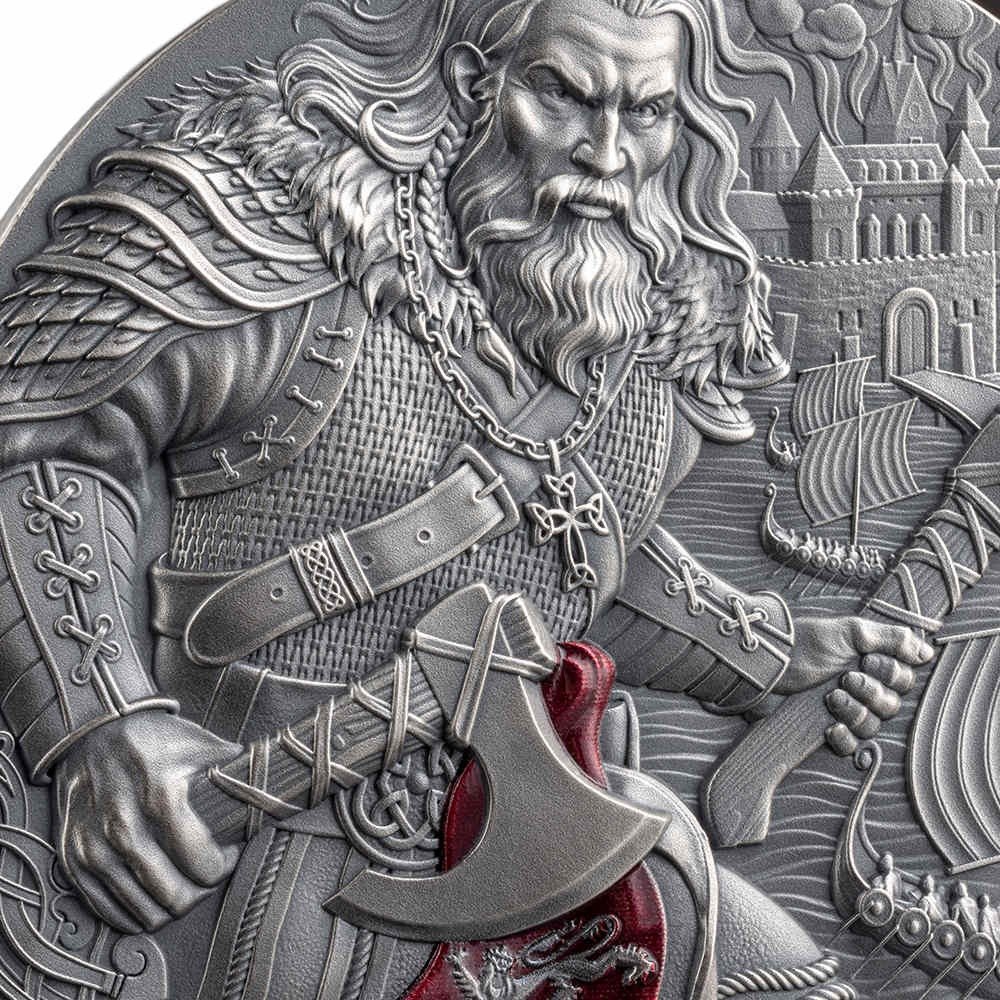 2026 2 oz Antique Cameroon Silver The Way to Valhalla Rollo of Normandy Coin (High Relief, Box + CoA) - Image 5