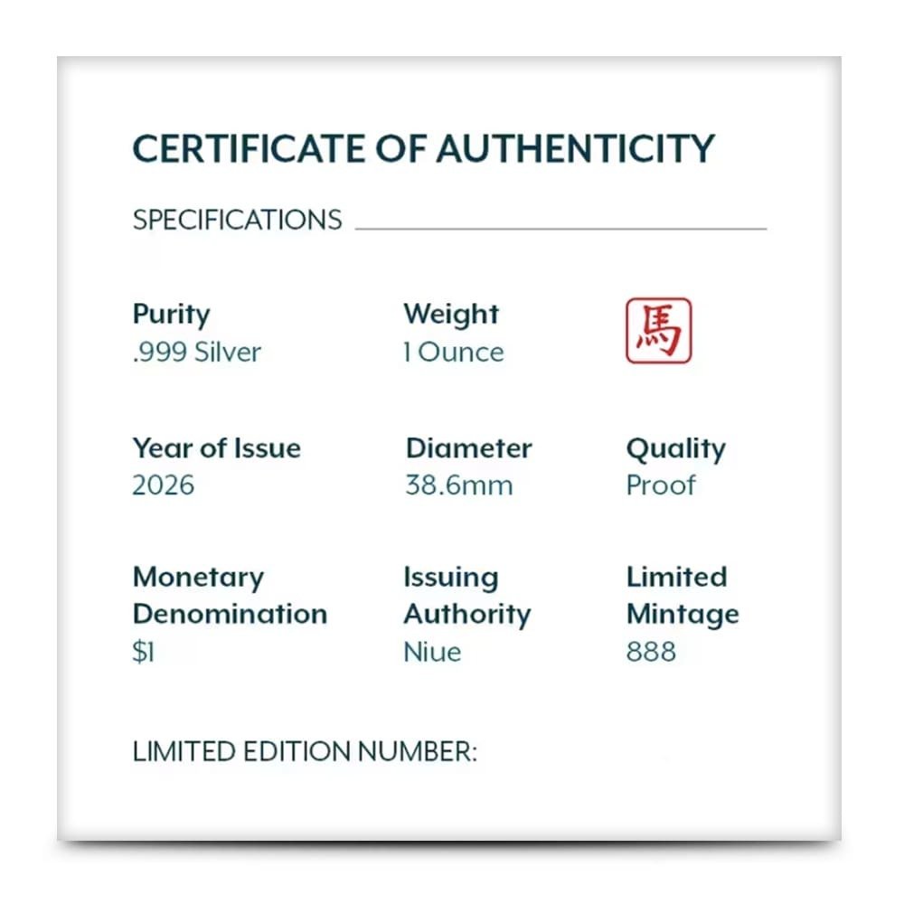 2026 1 oz Proof Niue Silver Lunar Year of the Horse Coin (Box + CoA) - Image 4