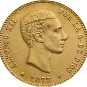 Spanish 25 Pesetas Gold Coin Alfonso XII Young Head