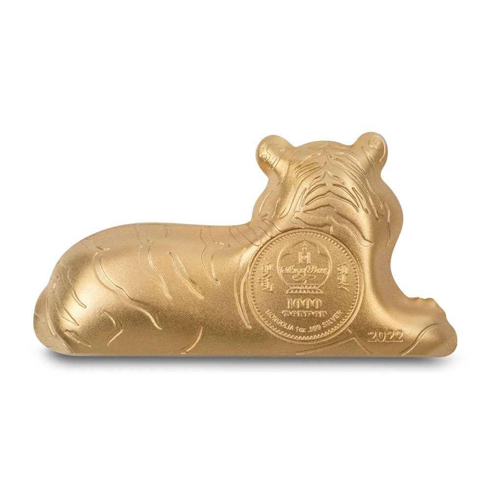 2022 1 oz Mongolia Silver Lunar Charming Tiger Coin (Gilded, Ultra High Relief) - Image 2