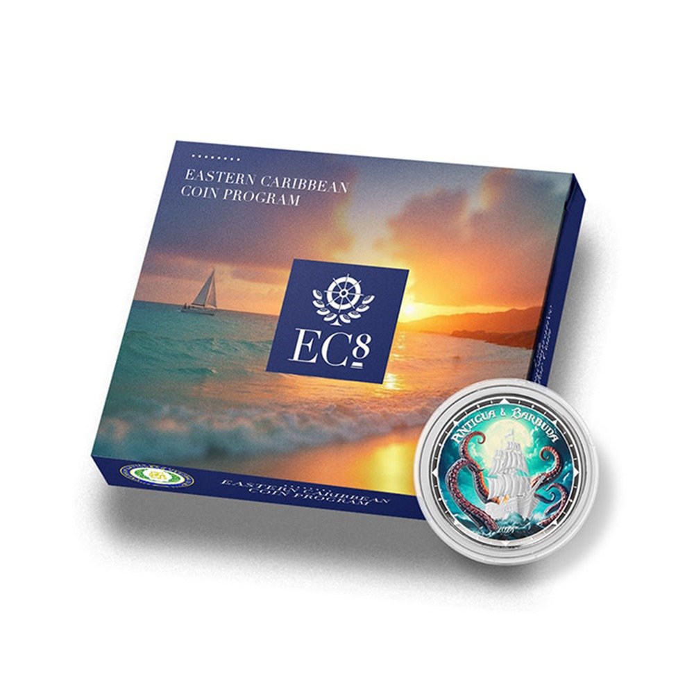 2024 1 oz Colorized EC8 Silver Antigua & Barbuda Rum Runner and Kraken Coin - Image 3