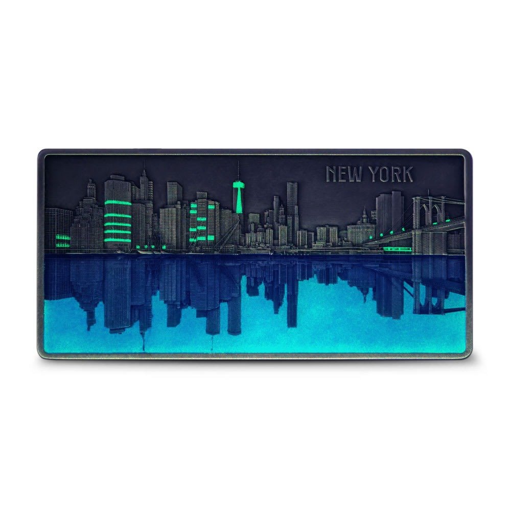 2024 3 oz Antique Barbados New York at Night Silver Coin (Glow in the Dark, Box + CoA) - Image 2