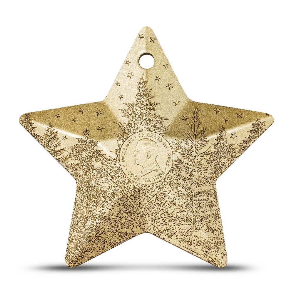 2025 1 oz Cook Islands Silver Holiday Ornaments Winter Forest Coin (Gilded) - Image 2