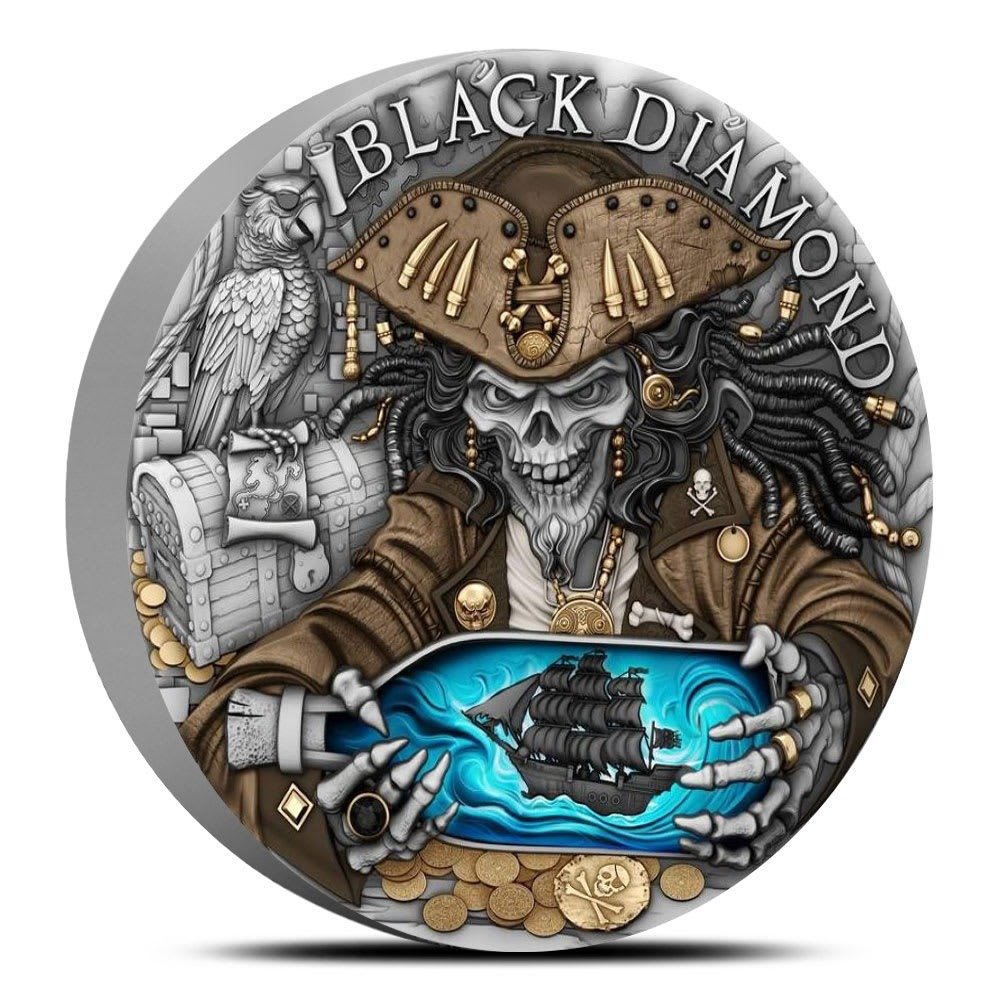 2 oz Antique Niue Silver Black Diamo