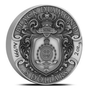 2025 2 oz Antique Niue Silver Black Diamond Coin (Box + CoA, Gilded)
