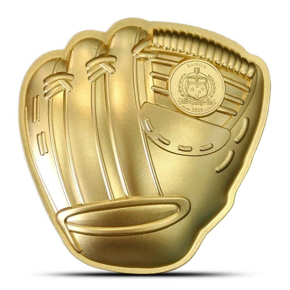 2025 5 oz Samoa Silver Baseball Glove Shaped Coin (Box, Gilded) - Image 2
