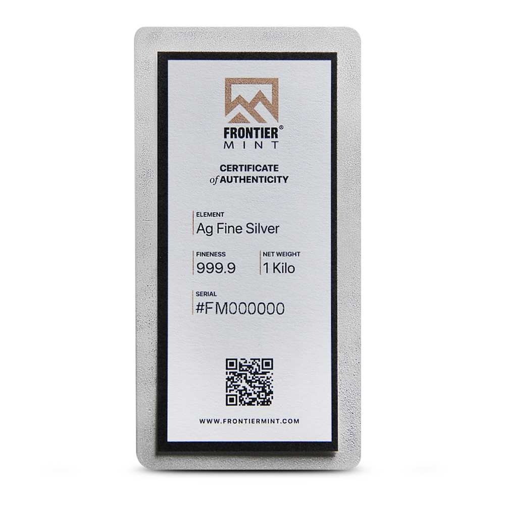 Buy 1 Kilo Frontier Mint Silver Bar (New w/ CoA) - Image 2